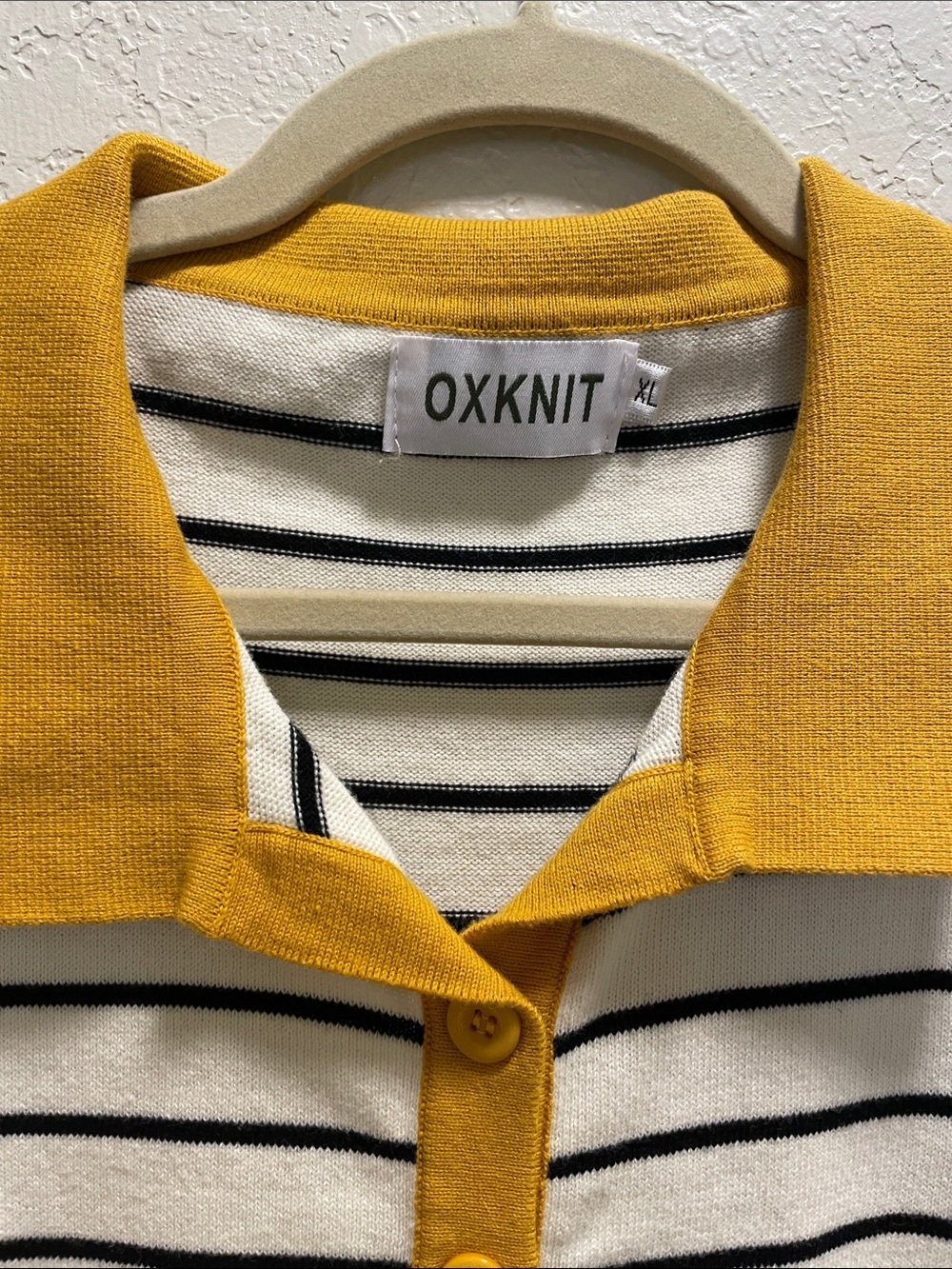 Striped Polo Top in White and Mustard - Picture 2 of 2